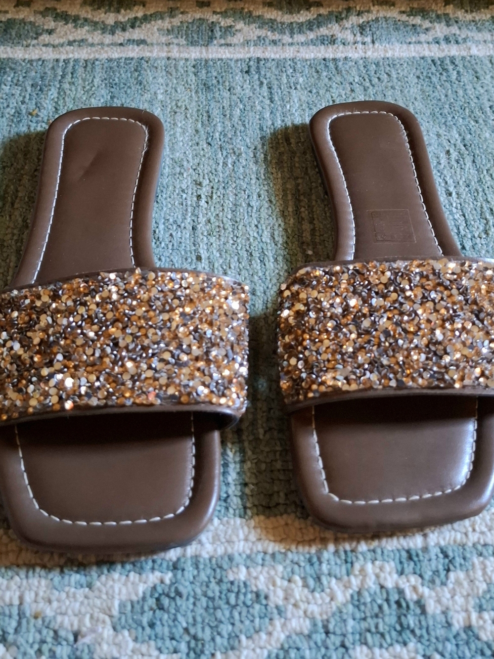 Women's Brown Glitter Slide Sandals
